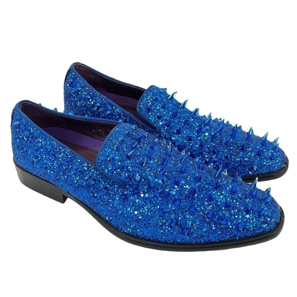 After Midnight Men’s Royal Blue “Ultra Spikes” Sequined Dress Loafer Shoes - Picture 14 of 15